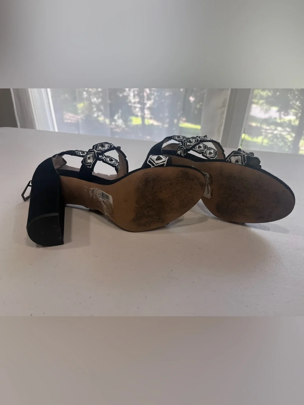 Botkier New York Black Embroidered Block Heel Sandals Size 7.5